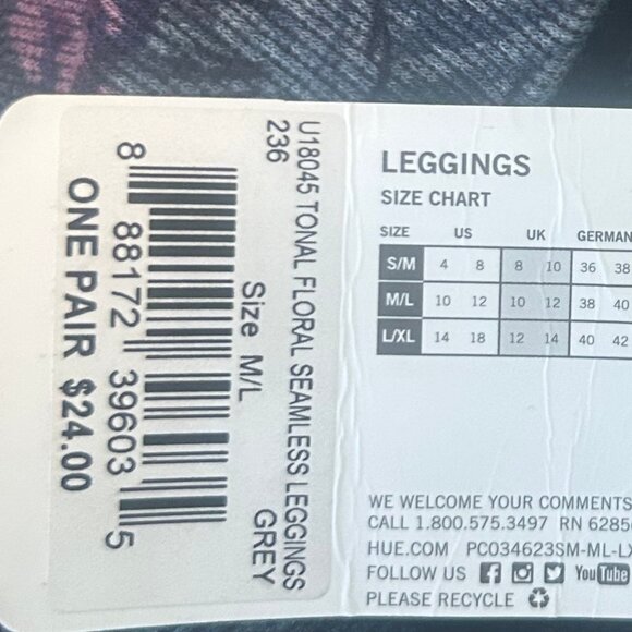 HUE women's leggings floral print pink/purple/grey M/L NWT! - Picture 7 of 7
